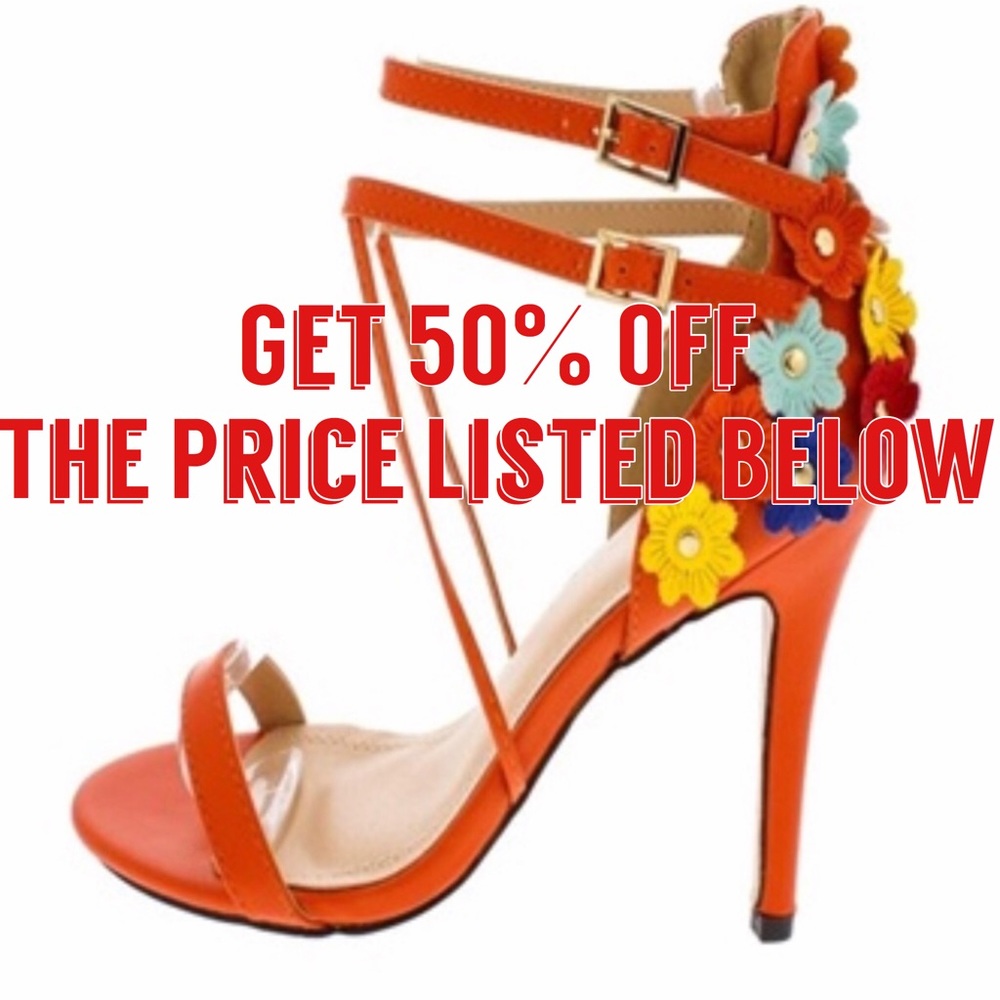 ⭐️ 1 LEFT ⭐️ Orange Floral High Heel Sandal - Picture 2 of 5
